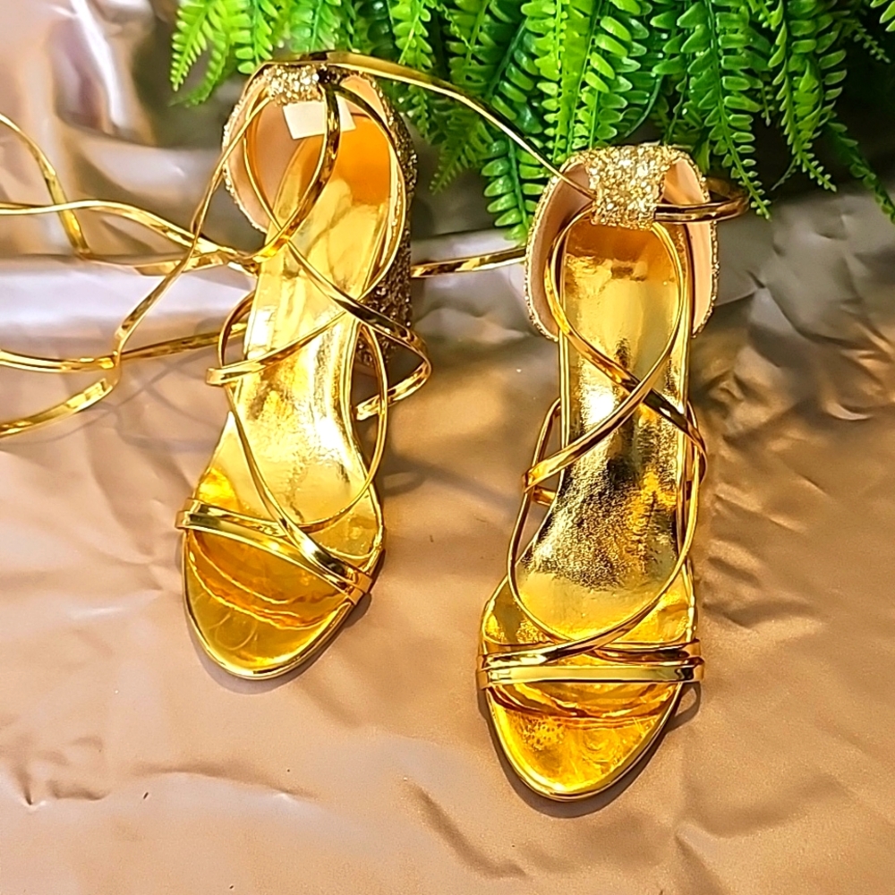 Gold tie up leg sandals